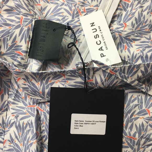 NWT Nightwalker Summer of Lover Romper Floral V Neck Zip 100% Cotton Blue Large - Picture 8 of 10